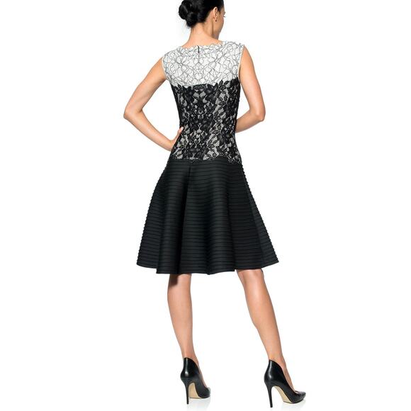 Tadashi Shoji Pintuck Neoprene A-line Dress With Lace Detail Navy Size 4 - Picture 3 of 12